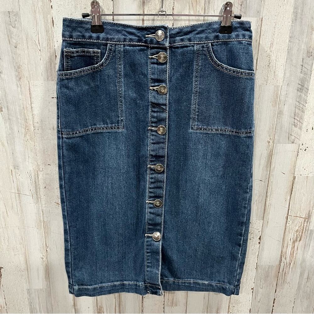 Cato Denim Pencil Button Front‎ Knee Length Womens Size 2 Modest